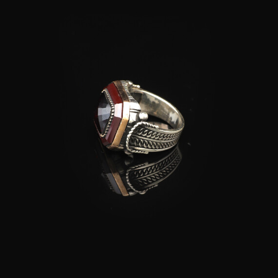  Handmade Vintage Garnet Ring - Men's 925 Sterling Silver Gemstone Ring - 2