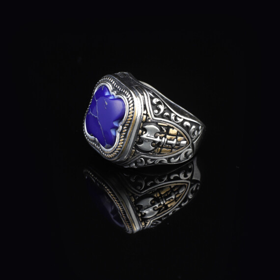  Handmade Vintage Lapis Lazuli Ax Ring - 925 Sterling Silver Men's Gemstone Ring - 4