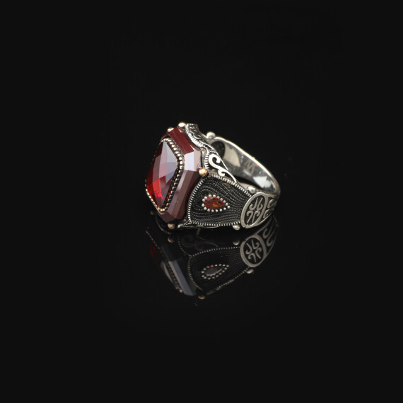  Handmade Vintage Men's Garnet Ring - 925 Sterling Silver Turkish Gemstone Ring - 4