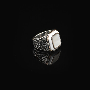  Handmade Vintage Men's Mother of Pearl Gemstone Ring - 3