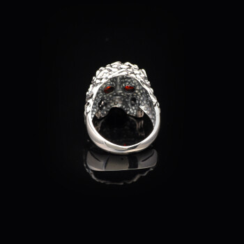  Handmade Vintage Skull Ring with Garnet Stone - Polished 925 Sterling Silver Men's Ring - 3