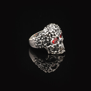  Handmade Vintage Skull Ring with Garnet Stone - Polished 925 Sterling Silver Men's Ring - 4