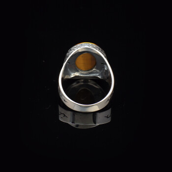  Handmade Vintage Tiger Eye Ring for Men - Oval Gemstone in Polished 925 Sterling Silver - 4