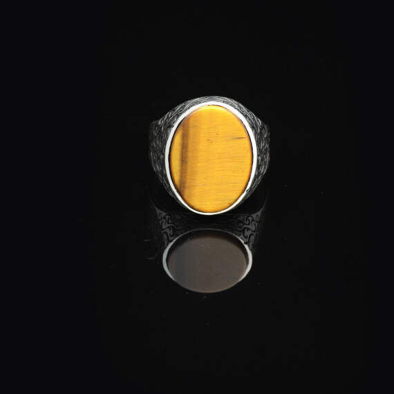  Handmade Vintage Tiger Eye Ring for Men - Oval Gemstone in Polished 925 Sterling Silver - 5