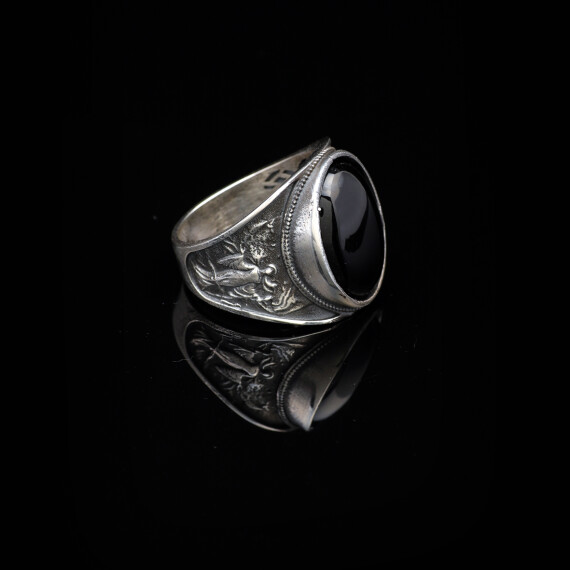  Handmade Virgin Mary Signet Ring – Black Onyx Oval Stone - 3