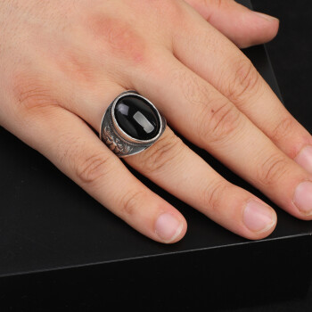  Handmade Virgin Mary Signet Ring – Black Onyx Oval Stone - 6