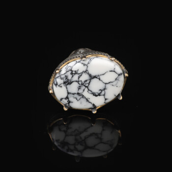  Handmade White Turquoise Large Ring with Oval Stone - Vintage Ottoman Men's Ring - 2