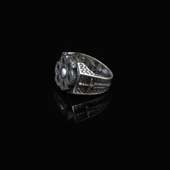 Jade Ring for Men,Sword Silver Jade Ring, Stress Wheel Design - 4