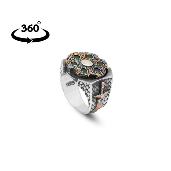 Jade Ring for Men,Sword Silver Jade Ring, Stress Wheel Design - 2