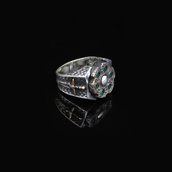 Jade Ring for Men,Sword Silver Jade Ring, Stress Wheel Design - 5