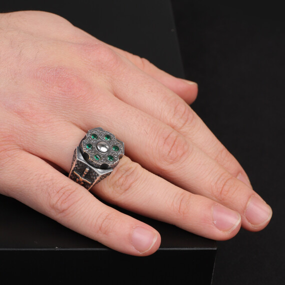 Jade Ring for Men,Sword Silver Jade Ring, Stress Wheel Design - 7