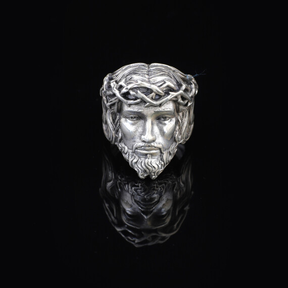  Jesus Christ Crown of Thorns Handmade Sterling Silver Men Ring, Silver Christian Ring - 3