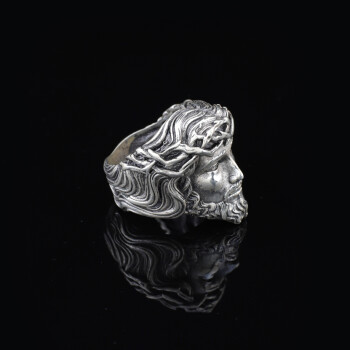  Jesus Christ Crown of Thorns Handmade Sterling Silver Men Ring, Silver Christian Ring - 5