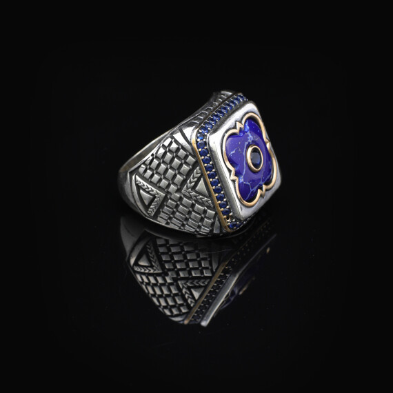  Lapis Lazuli and Onyx Men's Ring with Micro Stone Accents - 3