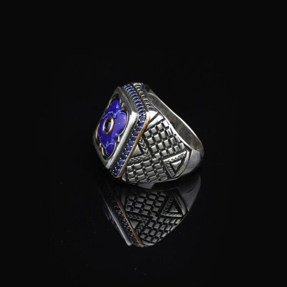  Lapis Lazuli and Onyx Men's Ring with Micro Stone Accents - 4