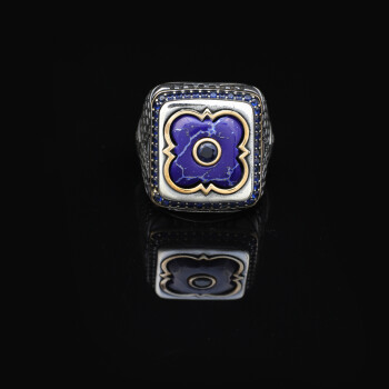  Lapis Lazuli and Onyx Men's Ring with Micro Stone Accents - 5