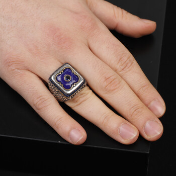  Lapis Lazuli and Onyx Men's Ring with Micro Stone Accents - 6