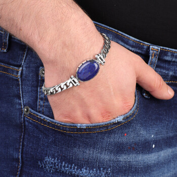  Lapis Lazuli Oval Stone Made to Order Gemstone 925 Sterling Silver Bracelet - 3