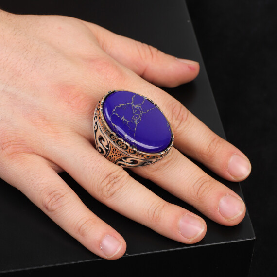  Lapis Lazuli Ring - Oval Stone, Large Gemstone Ring - 6