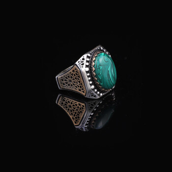 Malachite Ring Men, Malachite Jewelry, Custom Engraved Ring - 2