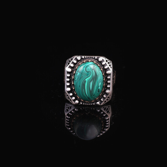 Malachite Ring Men, Malachite Jewelry, Custom Engraved Ring - 4