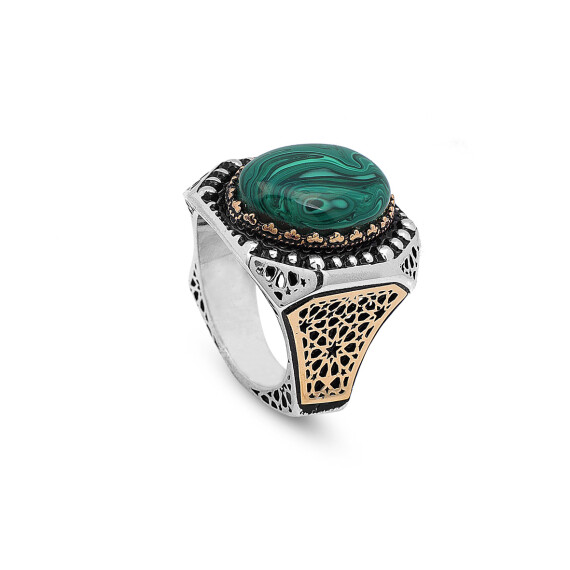 Malachite Ring Men, Malachite Jewelry, Custom Engraved Ring - 1