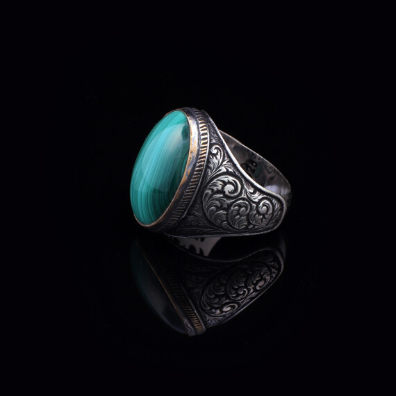 Malachite Ring Men, Malachite Jewelry, Oxidized Silver Ring - 3