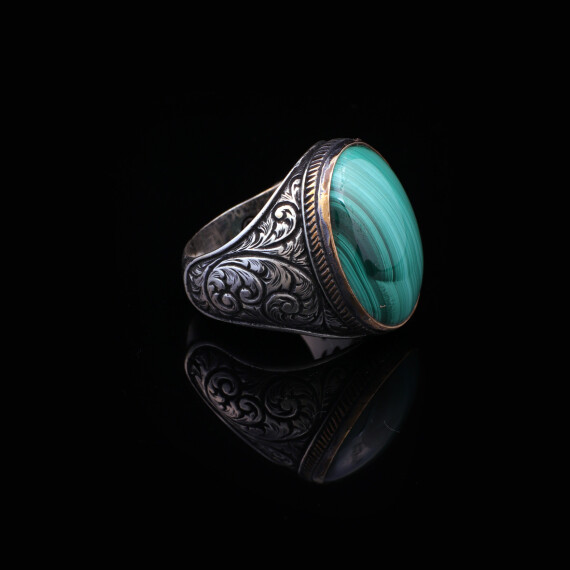 Malachite Ring Men, Malachite Jewelry, Oxidized Silver Ring - 5