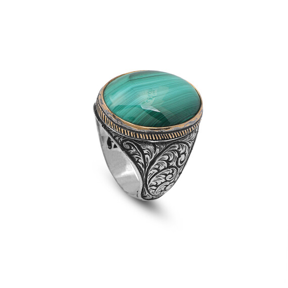 Malachite Ring Men, Malachite Jewelry, Oxidized Silver Ring - 1