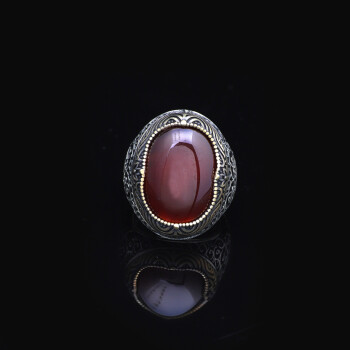 Men Handmade Carnelian Stone Ring, Red Stone Ring - 4