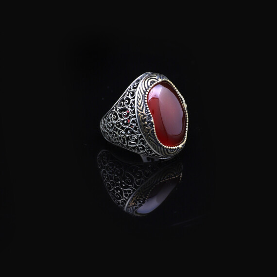 Men Handmade Carnelian Stone Ring, Red Stone Ring - 5