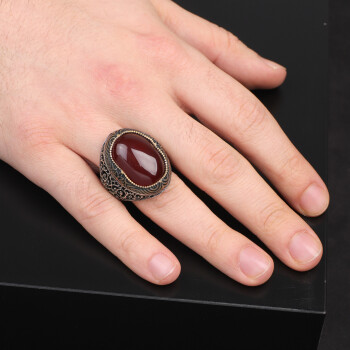 Men Handmade Carnelian Stone Ring, Red Stone Ring - 6