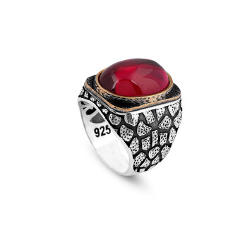 Men Handmade Carnelian Stone Ring, Red Stone Ring, Carnelian Ring Silver - 1