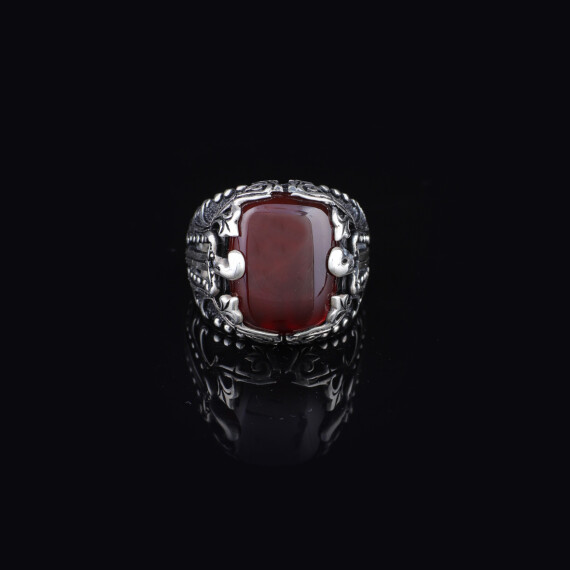 Men Handmade Carnelian Stone Ring, Red Stone Ring - 2