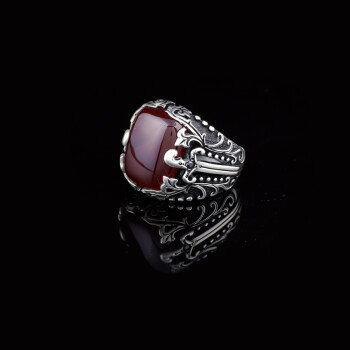 Men Handmade Carnelian Stone Ring, Red Stone Ring - 3