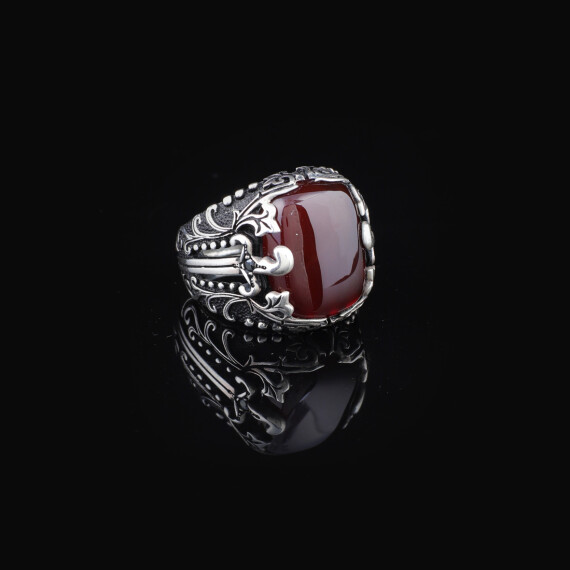 Men Handmade Carnelian Stone Ring, Red Stone Ring - 4