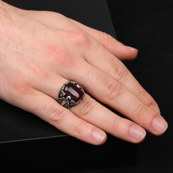 Men Handmade Carnelian Stone Ring, Red Stone Ring - 6