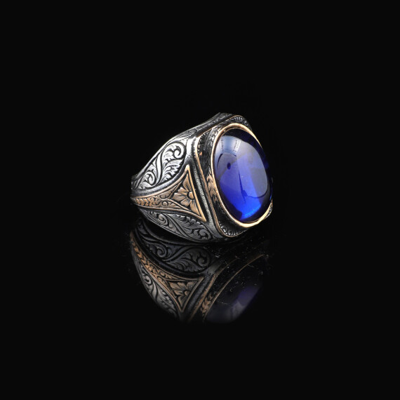 Men Handmade Ring, Natural Lapis Lazuli Stone Ring, Blue Lapis Stone Ring - 3