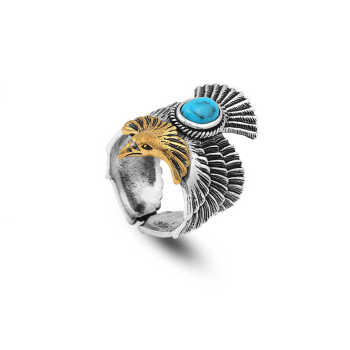 Men Silver Eagle Ring, Turquoise Stone Eagle Ring, Wild Eagle Ring - 1