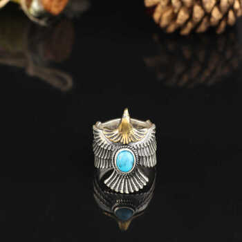 Men Silver Eagle Ring, Turquoise Stone Eagle Ring, Wild Eagle Ring - 2