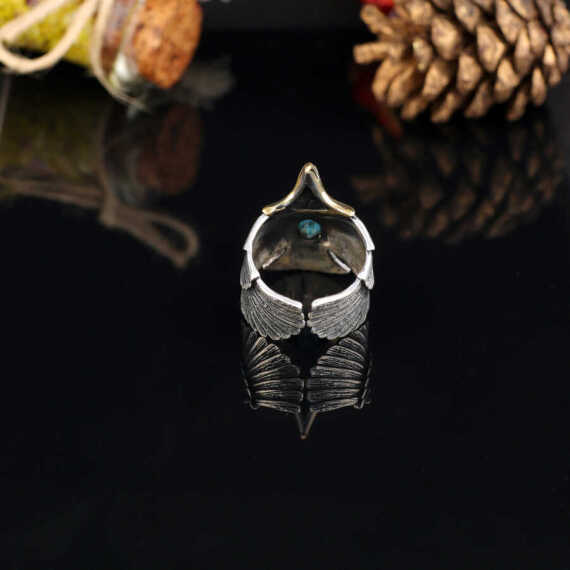 Men Silver Eagle Ring, Turquoise Stone Eagle Ring, Wild Eagle Ring - 4