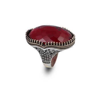  Men's 925 Sterling Silver Garnet Ring - Large Oval Vintage Stone - 1