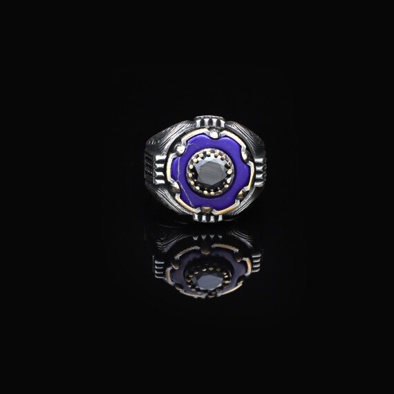  Men's 925 Sterling Silver Lapis Lazuli Rotating Ring - Black Onyx - 2