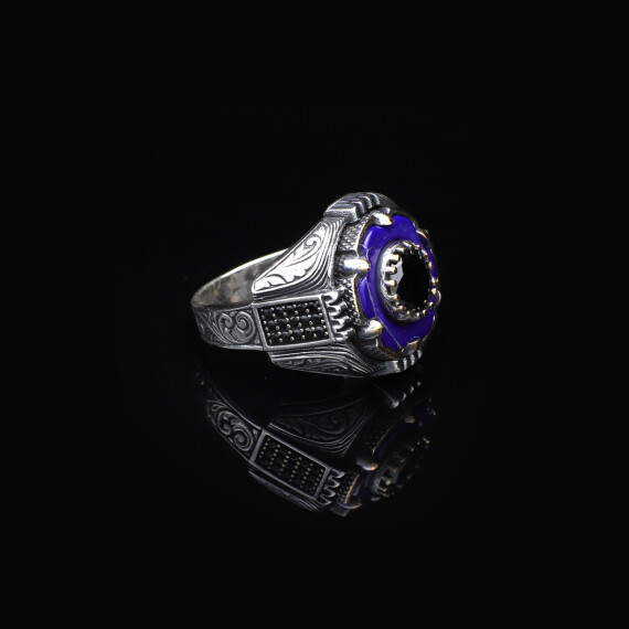  Men's 925 Sterling Silver Lapis Lazuli Rotating Ring - Black Onyx - 4