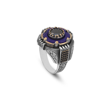  Men's 925 Sterling Silver Lapis Lazuli Rotating Ring - Black Onyx - 1