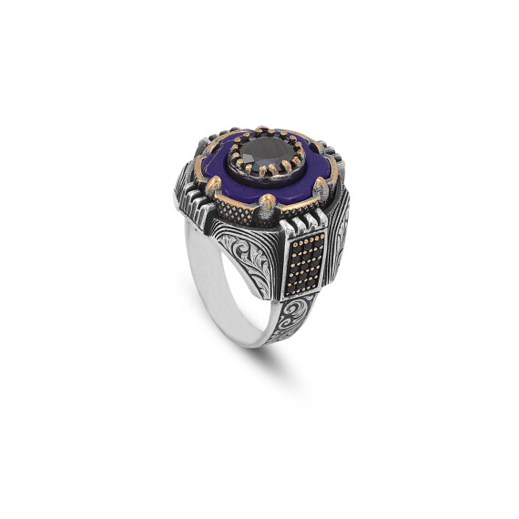  Men's 925 Sterling Silver Lapis Lazuli Rotating Ring - Black Onyx - 1