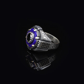  Men's 925 Sterling Silver Lapis Lazuli Rotating Ring - Black Onyx - 5