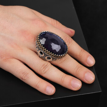  Men's Blue Sapphire Ring - Oval Gemstone in Large Ottoman Design - 6