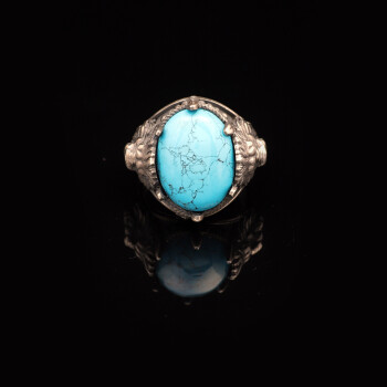  Men's Genuine Turquoise Lion Signet Ring - 5