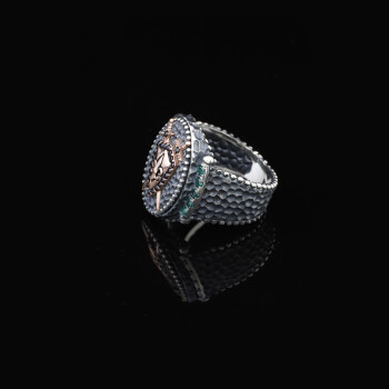  Men's Handmade Emerald Sword and Shield Ring - 925 Sterling Silver - 2